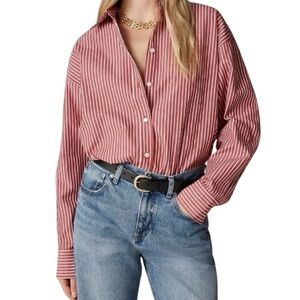 J.Crew Etienne Oversized Shirt XXS Persian Red White Stripe Boyfriend Fit Cotton